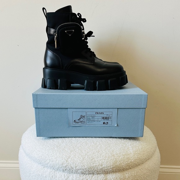 Prada Black Leather & Nylon Monolith Combat Boots w Detachable Mini Bags & Box - Picture 5 of 17